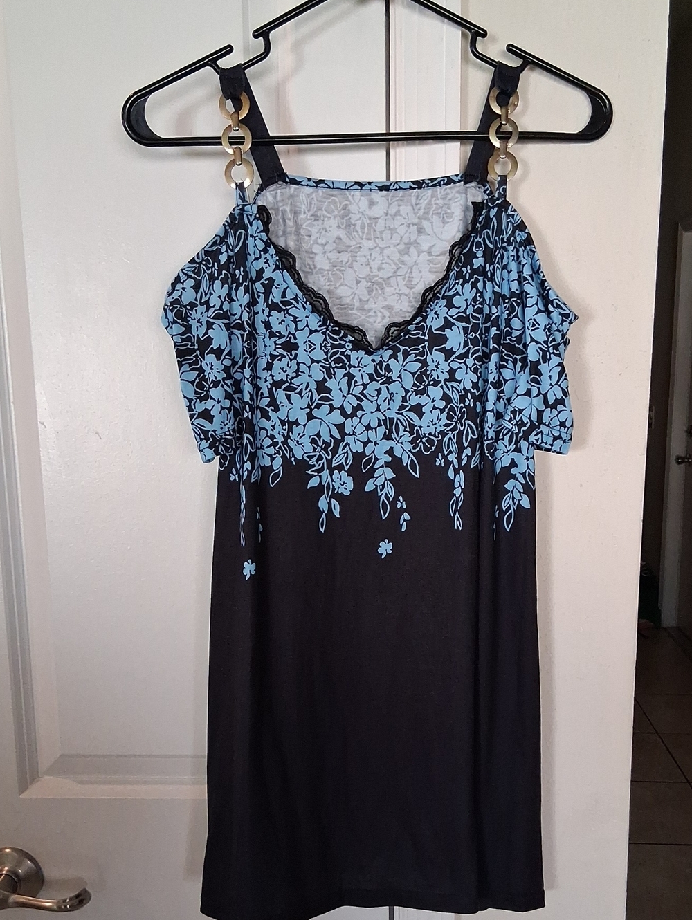 Blue Floral Cold-Shoulder Women's Top